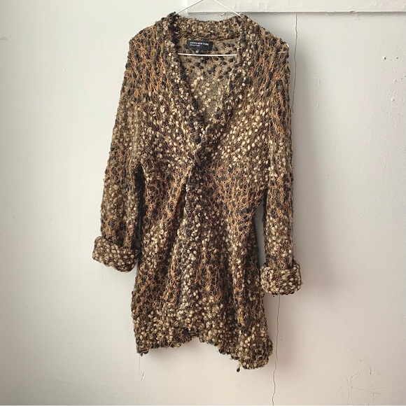 long woven boucle lacy yarn knit cardigan - Picture 4 of 9